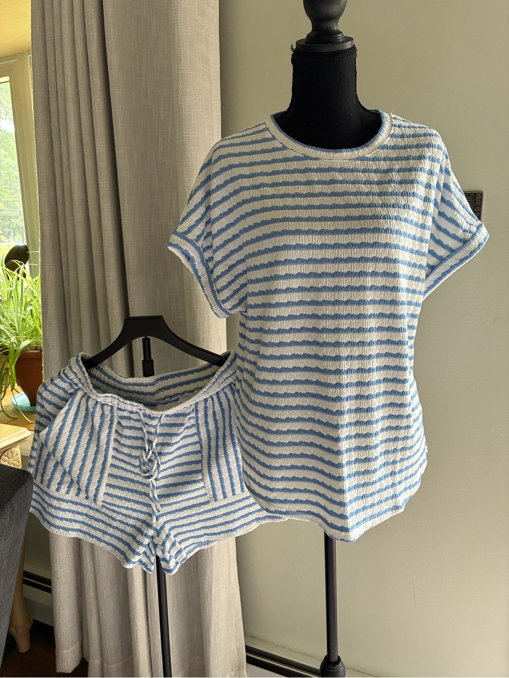 Light Blue & White Striped Women’s Short Sleeve Pajama Set